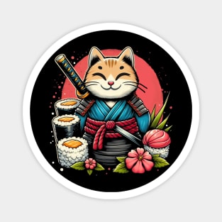 Happy Samurai Sushi Cat | Women’s Kawaii Japanese Cat Lover Magnet